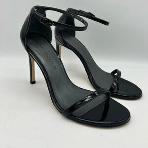 Stuart Weitzman Nudistsong Black Patent Ankle-Wrap, High-Heel Sandals Size 7.5